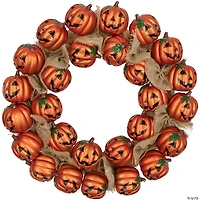 Jack-O-Lantern and Burlap Ribbon Halloween Wreath  20-Inch  Unlit