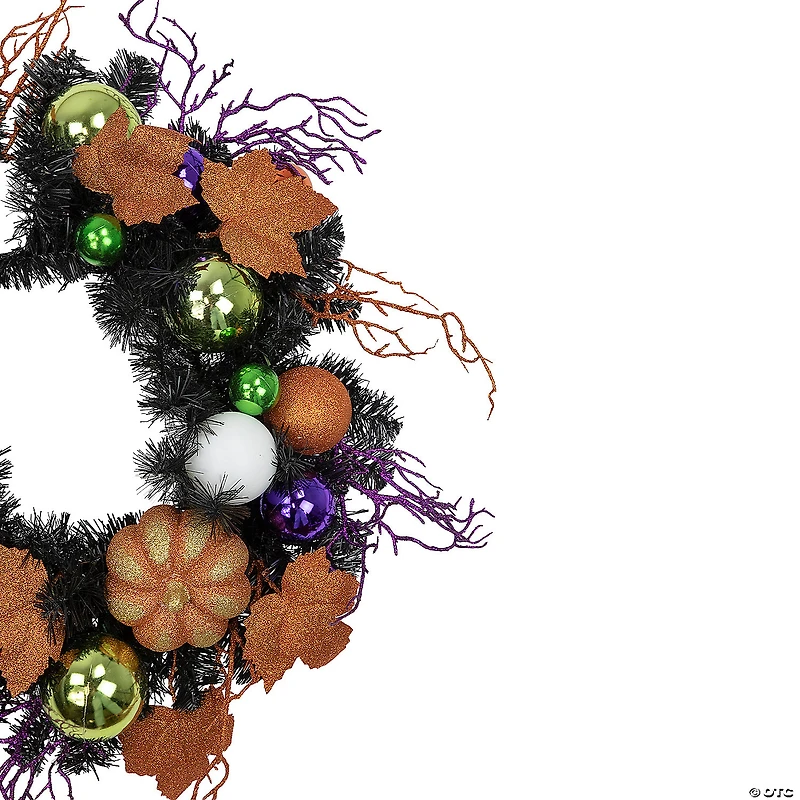 Jack-O-Lantern in Witches Hat Halloween Pine Wreath  24-Inch  Unlit
