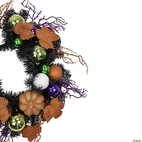 Jack-O-Lantern in Witches Hat Halloween Pine Wreath  24-Inch  Unlit