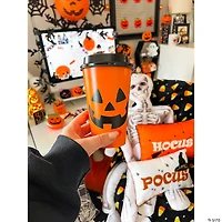 Jack-O’-Lantern Paper Coffee Cups with Lids - 12 Pc.