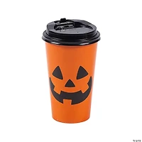 Jack-O’-Lantern Paper Coffee Cups with Lids - 12 Pc.