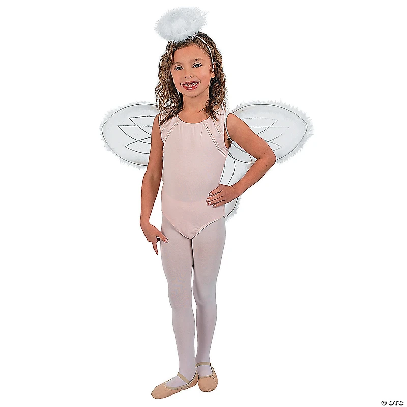 Kid’s White Marabou Angel Wings & Halo Headband - 2 Pc.