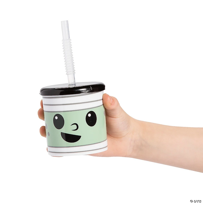 Kids Halloween Monster Reusable BPA-Free Plastic Cups with Lids & Straws