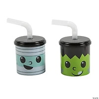 Kids Halloween Monster Reusable BPA-Free Plastic Cups with Lids & Straws