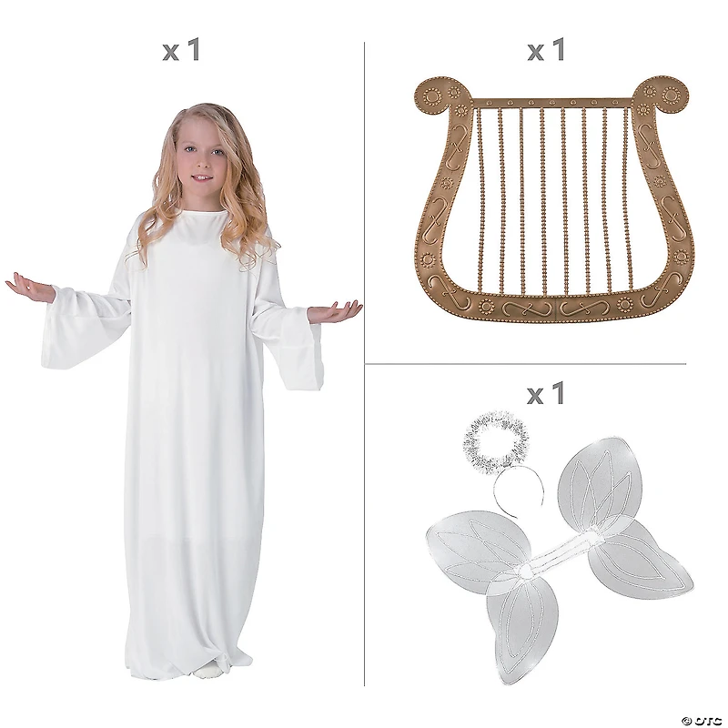 Kids L/XL Angel Costume with Harp - 4 Pc.
