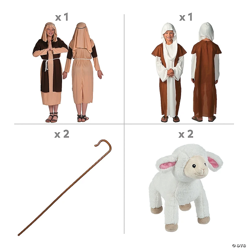 Kids Large Shepherd Nativity Costume Kit with Props for 2