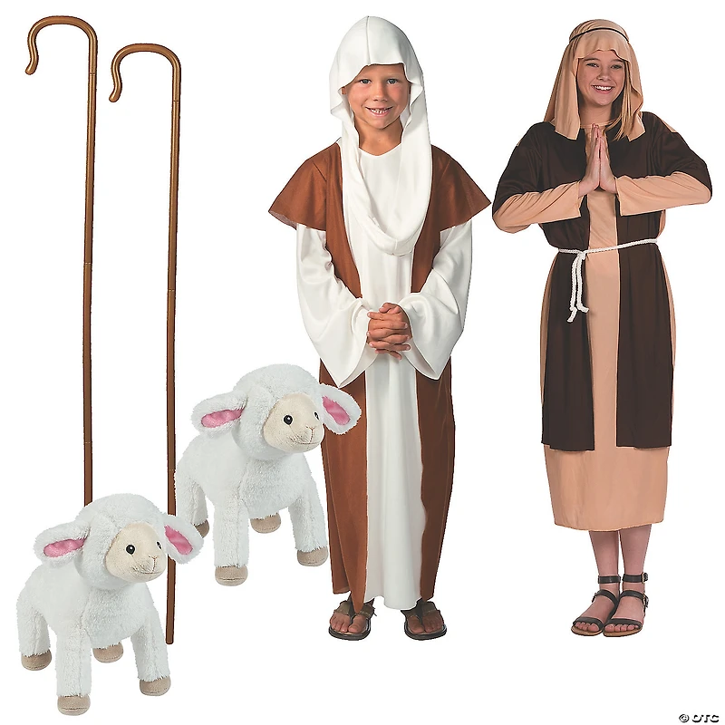 Kids Large Shepherd Nativity Costume Kit with Props for 2