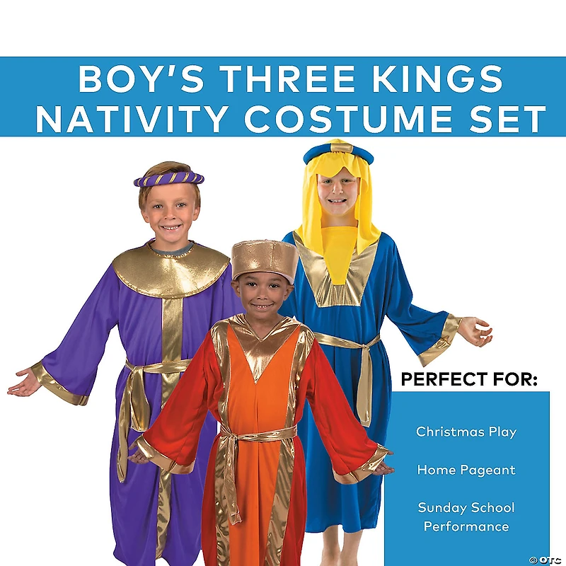 Kids Three Kings Red, Blue & Purple Nativity Costume Set