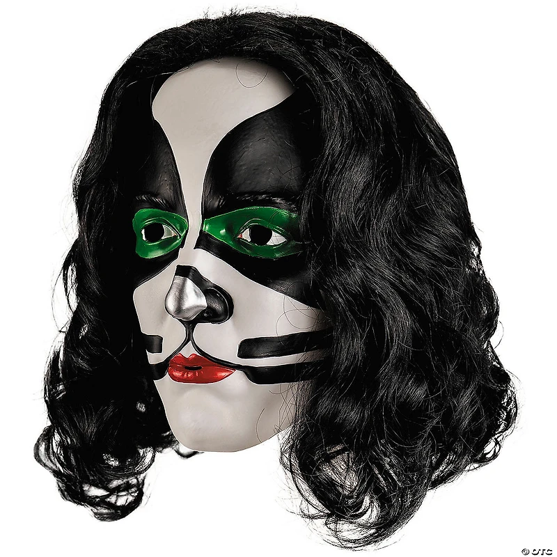 KISS Deluxe The Catman Overhead Plastic Mask with Wig - One Size