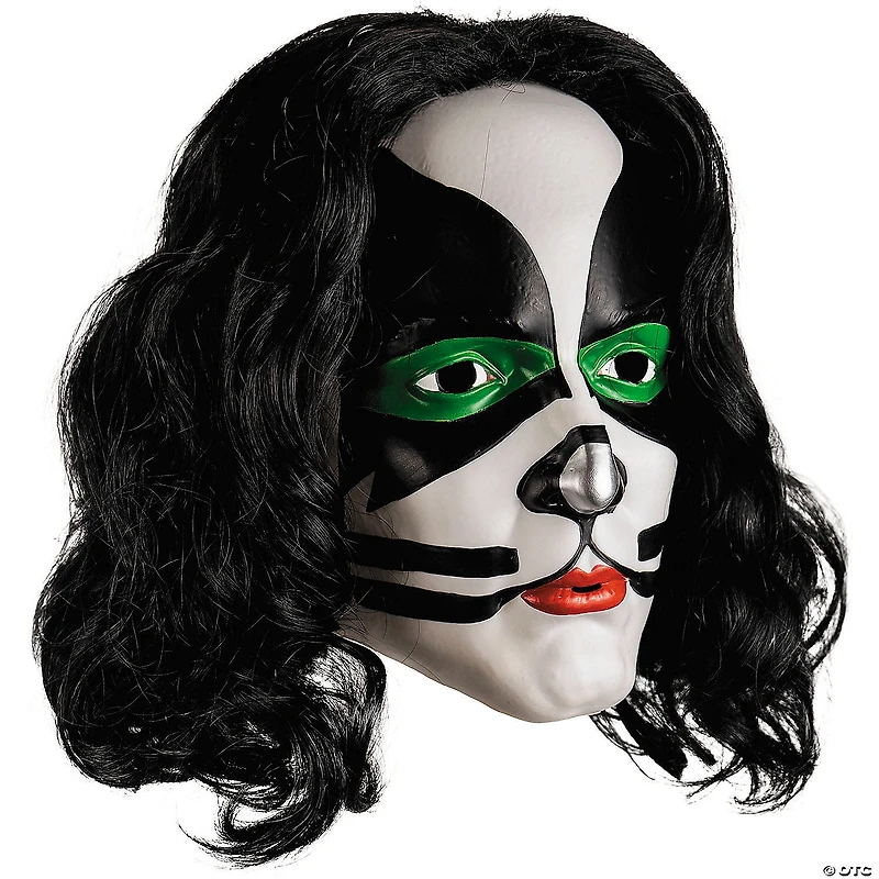 KISS Deluxe The Catman Overhead Plastic Mask with Wig - One Size