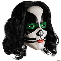 KISS Deluxe The Catman Overhead Plastic Mask with Wig - One Size