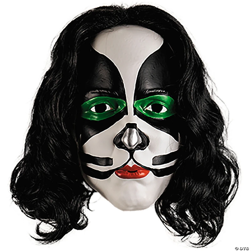 KISS Deluxe The Catman Overhead Plastic Mask with Wig - One Size