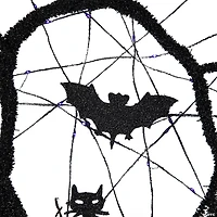 LED Lighted Black Twig Halloween Wreath with Bats  13-Inch  Purple Lights