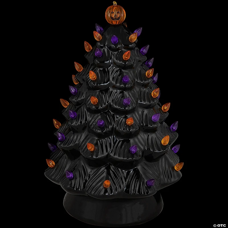 LED Lighted Ceramic Halloween Tree with Pumpkin - 14.75" - Black