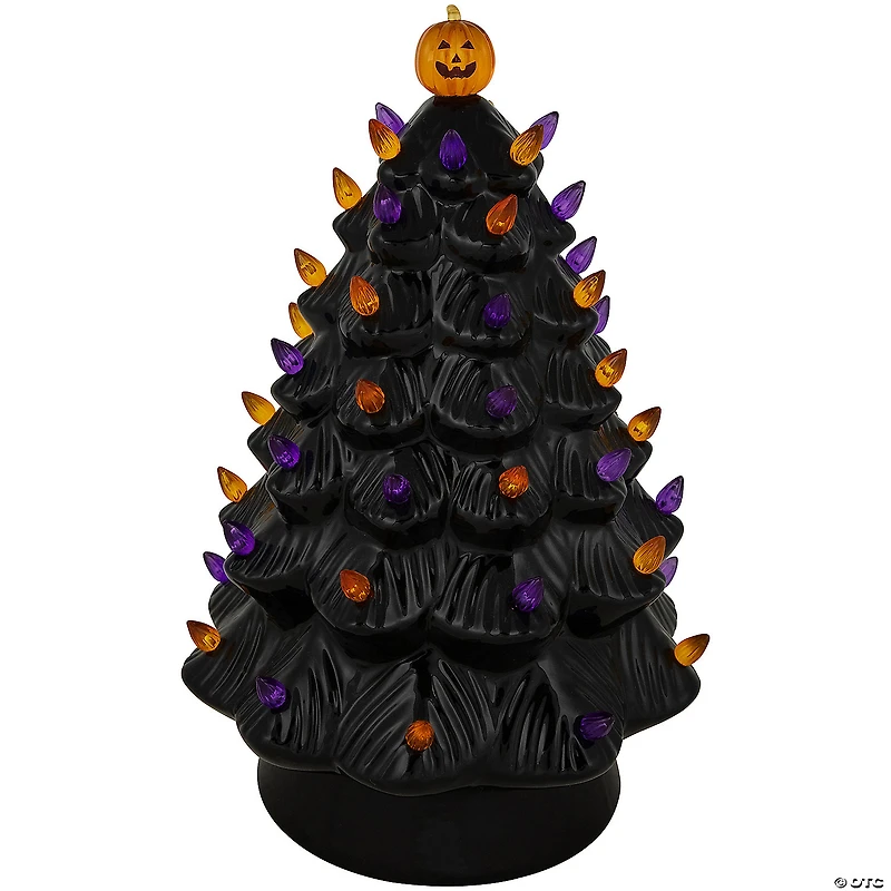 LED Lighted Ceramic Halloween Tree with Pumpkin - 14.75" - Black