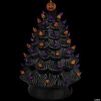 LED Lighted Ceramic Halloween Tree with Pumpkin - 14.75" - Black