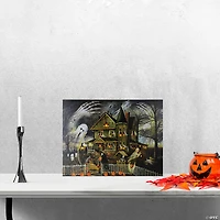 LED Lighted Creepy Haunted House Halloween Canvas Wall Art 12" Proper 15.75"
