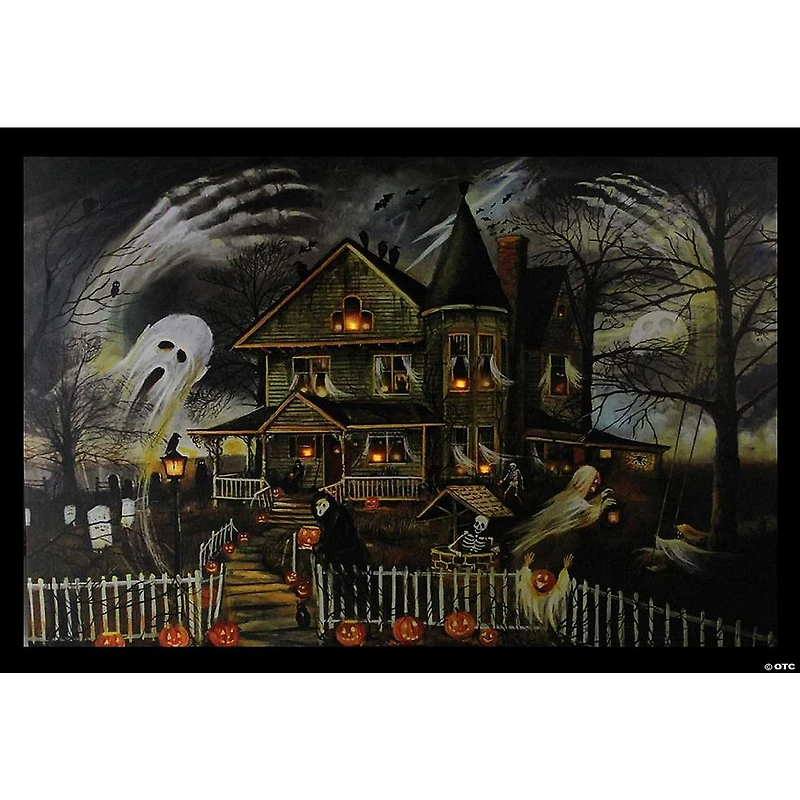 LED Lighted Creepy Haunted House Halloween Canvas Wall Art 12" Proper 15.75"