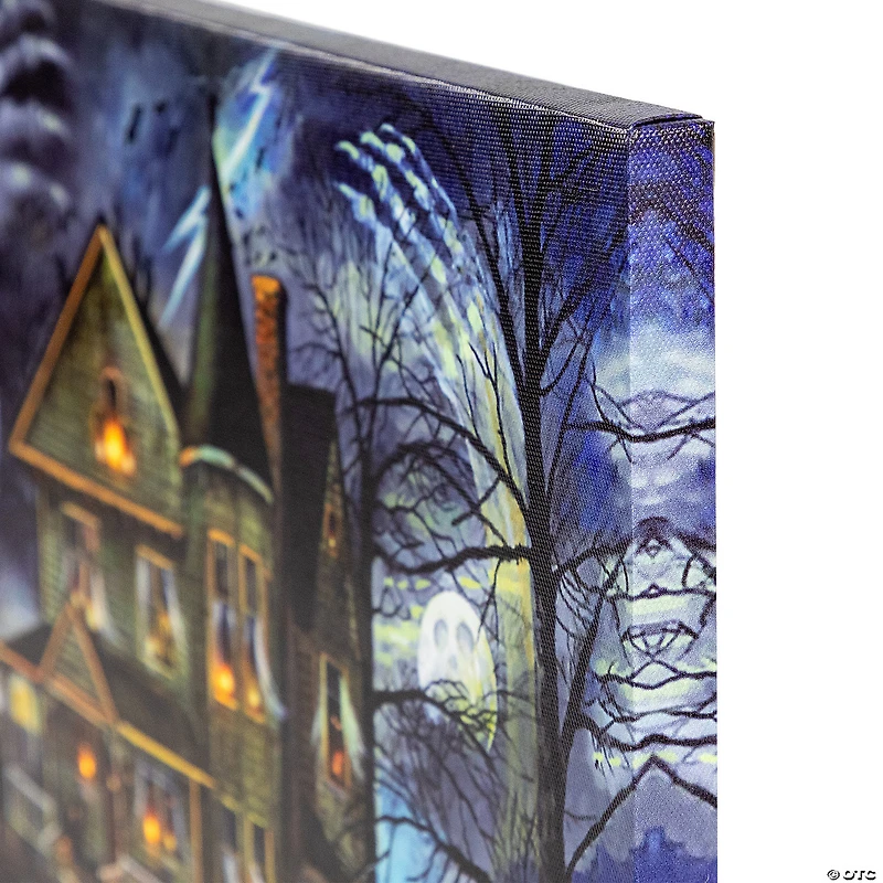 LED Lighted Creepy Haunted House Halloween Canvas Wall Art 12" Proper 15.75"