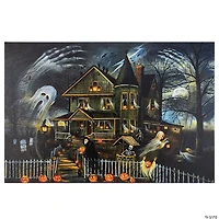 LED Lighted Creepy Haunted House Halloween Canvas Wall Art 23.5" x 16"