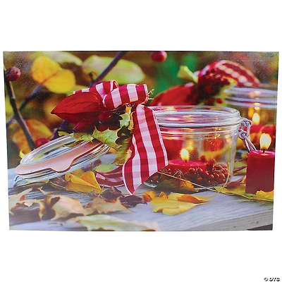 LED Lighted Fall Tree Archway with Lanterns Canvas 24" x 16" Wall Art