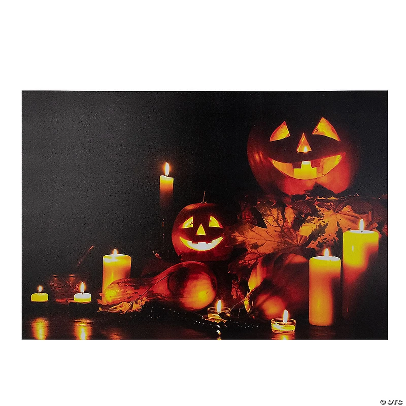 LED Lighted Jack-O-Lanterns and Leaves Halloween Canvas Wall Art 15.75" x 23.5"