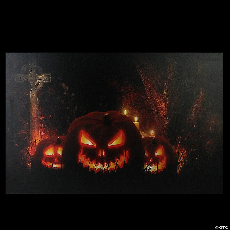 LED Lighted Jack-O-Lanterns in a Cemetery Halloween Canvas Wall Art 23.5" x 15.5"