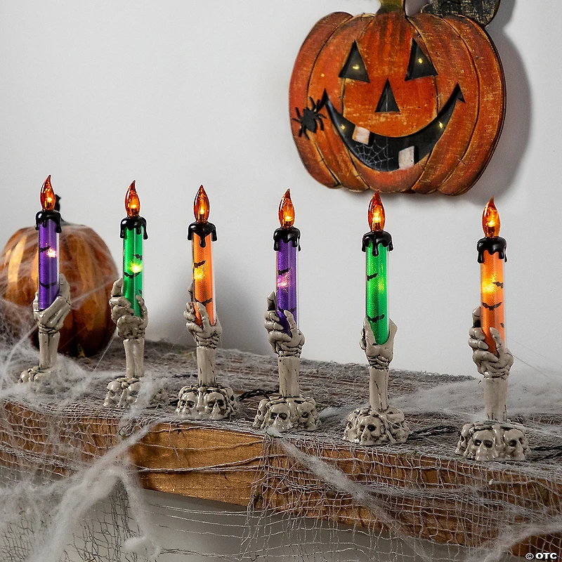 LED Lighted Skeleton Candle Halloween Decorations - 8.5" - Set of 6