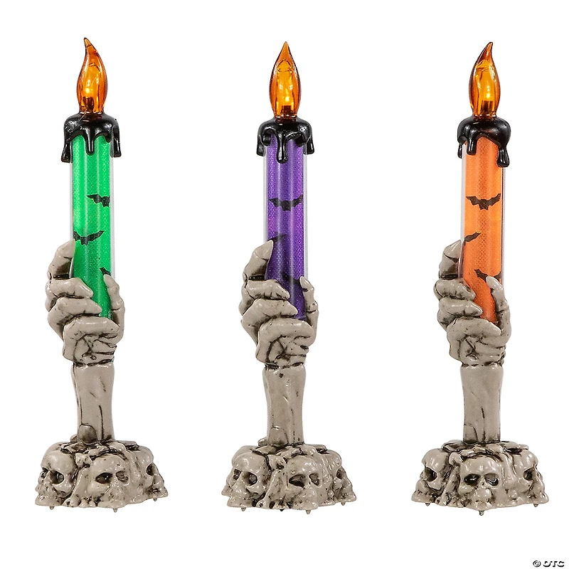 LED Lighted Skeleton Hand Halloween Candles - 8.25" - Set of 3
