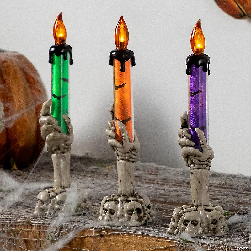 LED Lighted Skeleton Hand Halloween Candles - 8.25" - Set of 3