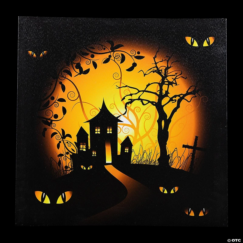 LED Lighted Spooky House Halloween Canvas Wall Art 19.75" x 19.75"