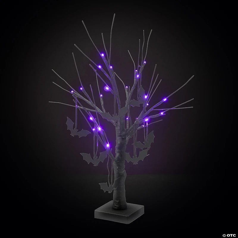 Light-Up Black Tree Halloween Tabletop Decoration with Bats