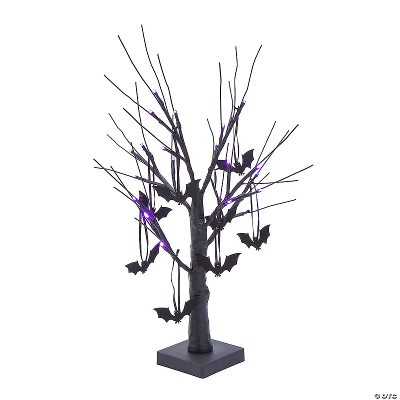 Light-Up Black Tree Halloween Tabletop Decoration with Bats