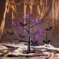 Light-Up Black Tree Halloween Tabletop Decoration with Bats