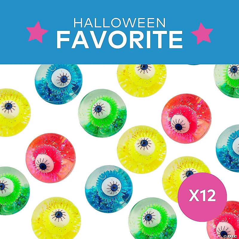 Light-Up Eyeball Glittered Water Bouncy Balls – 12 Pc.