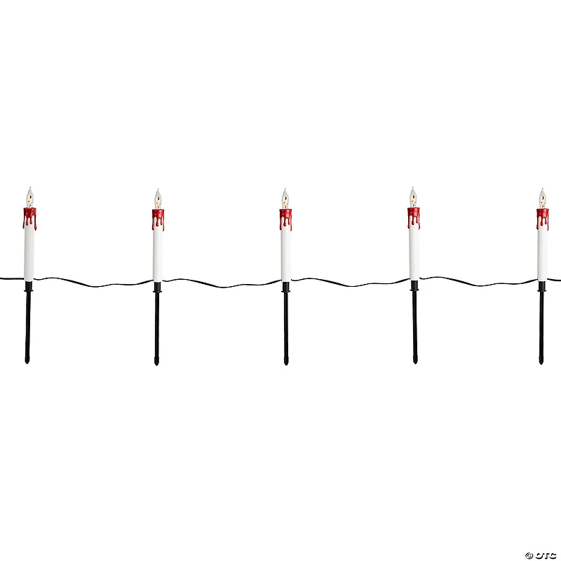 Lighted Flickering Candle Halloween Pathway Marker Lights - 4' Black Wire - 5ct