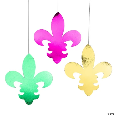 Mardi Gras Fleur-de-lis Metallic Foil Wall Cutouts - 12 Pc.