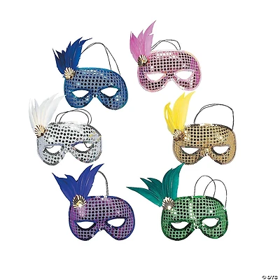 Mardi Gras Sequin & Feather Masks- 12 Pc.