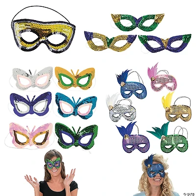 Mardi Gras Sequin Mask Kit Assortment for 48