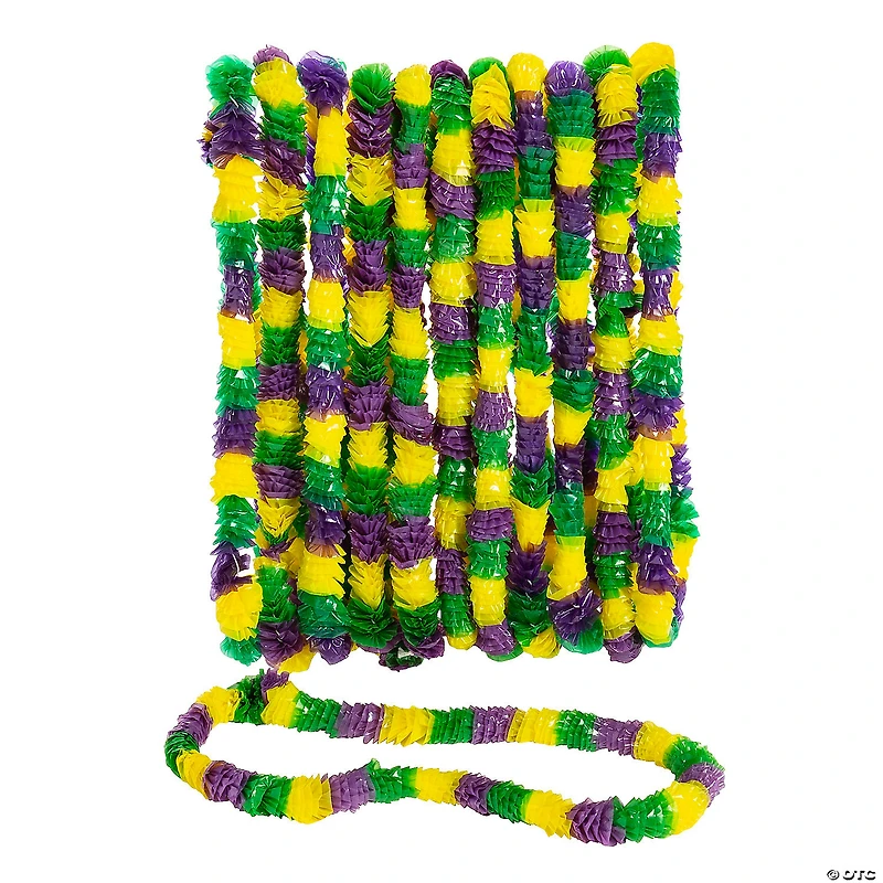 Mardi Gras Tri-Color Yellow, Green & Purple Plastic Leis