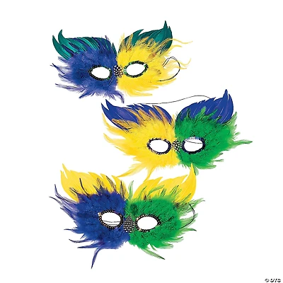 Mardi Gras Two-Tone Feather Half Masks- 12 Pc.