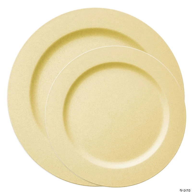 Matte Bright Yellow Round Disposable Plastic Dinnerware Value Set (40 Dinner Plates + 40 Salad Plates)