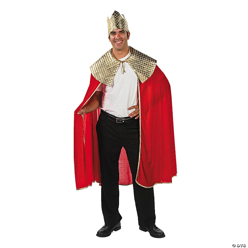 Men's Red Wise Man's Cape with Crown Costume