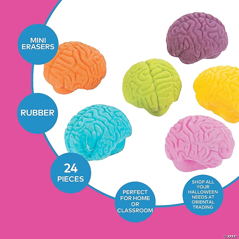 Mini Brain-Shaped Erasers - 24 Pc.
