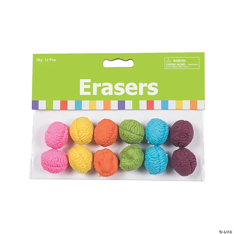 Mini Brain-Shaped Erasers - 24 Pc.