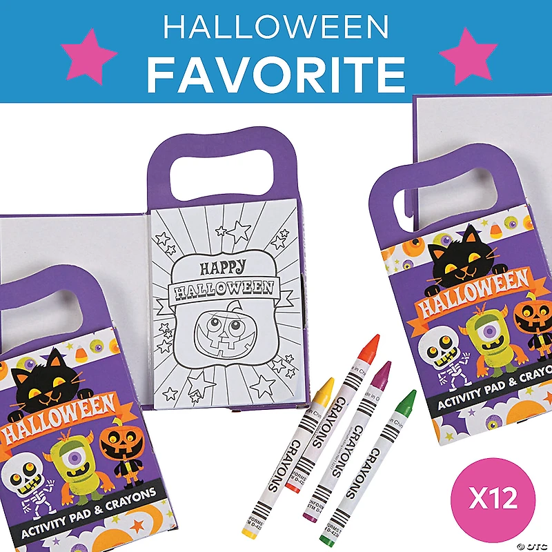 Mini Halloween Activity Books with Crayons - 12 Pc.