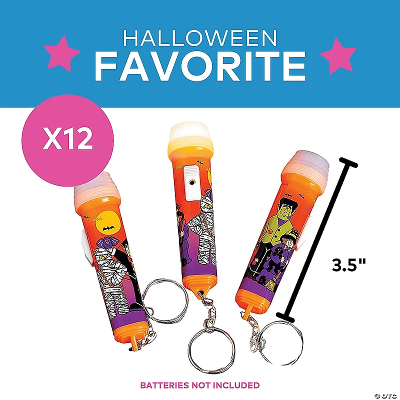 Mini Halloween Flashlight Keychains - 12 Pc.