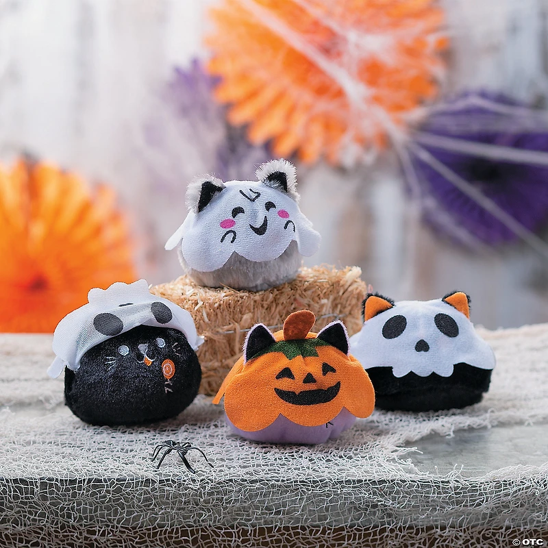 Mini Halloween Stuffed Cats in Ghost Costumes - 12 Pc.