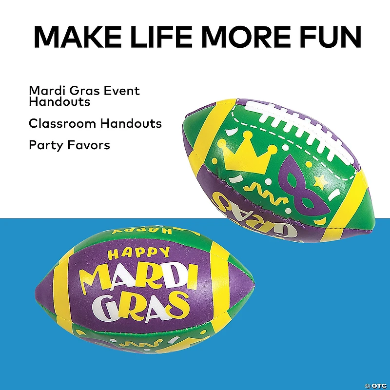 Mini Mardi Gras Footballs - 12 Pc.