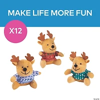 Mini Ugly Christmas Sweater Stuffed Reindeers - 12 Pc.
